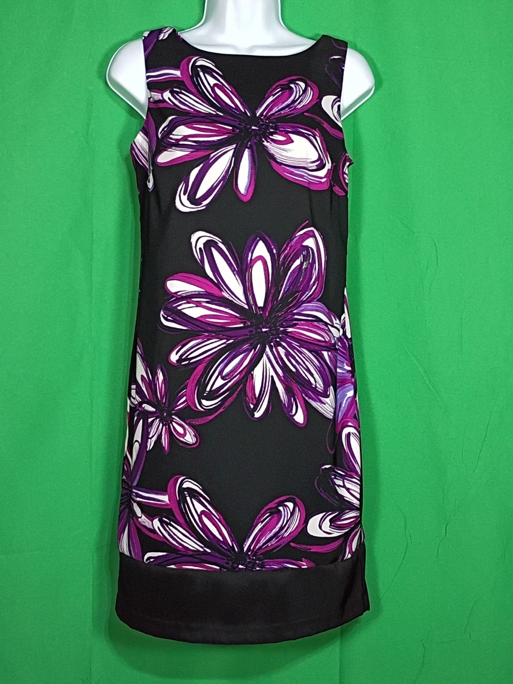 AB Studio Black Sleeveless Dress with Purple and White Floral Design
